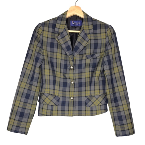 Y2K IVYCLUB Women Plaid Blazer Jacket S/XS Office Career Blazer Short preppy - Picture 2 of 8